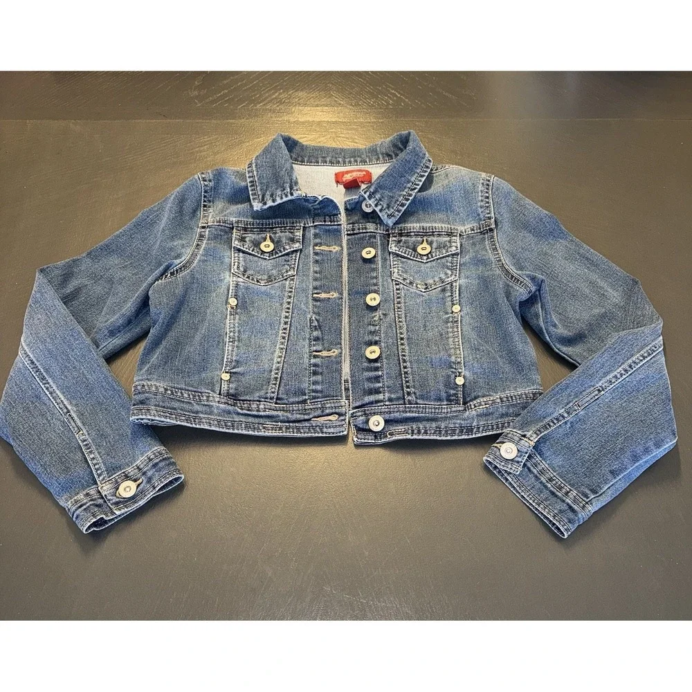 Cute Arizona Jean Co Denim Jacket Girls Size XL (14/16) Blue Button Up Cropped‎